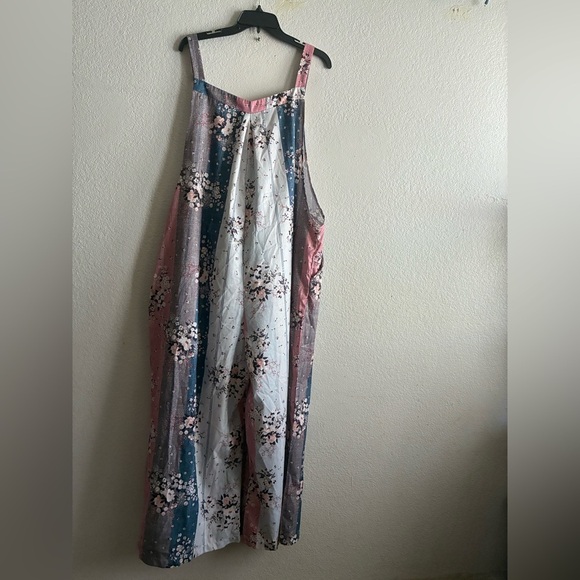 Bohemian Floral Multiprint Jumpsuit - Pink, Blue, Cream 4X - Picture 4 of 15